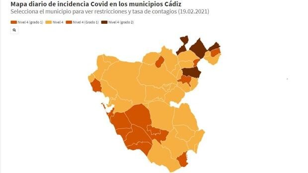 Mapa Covid: Cádiz, San Fernando, Conil y Rota se sitúan por debajo de 500 y un pueblo se queda libre de Covid-19