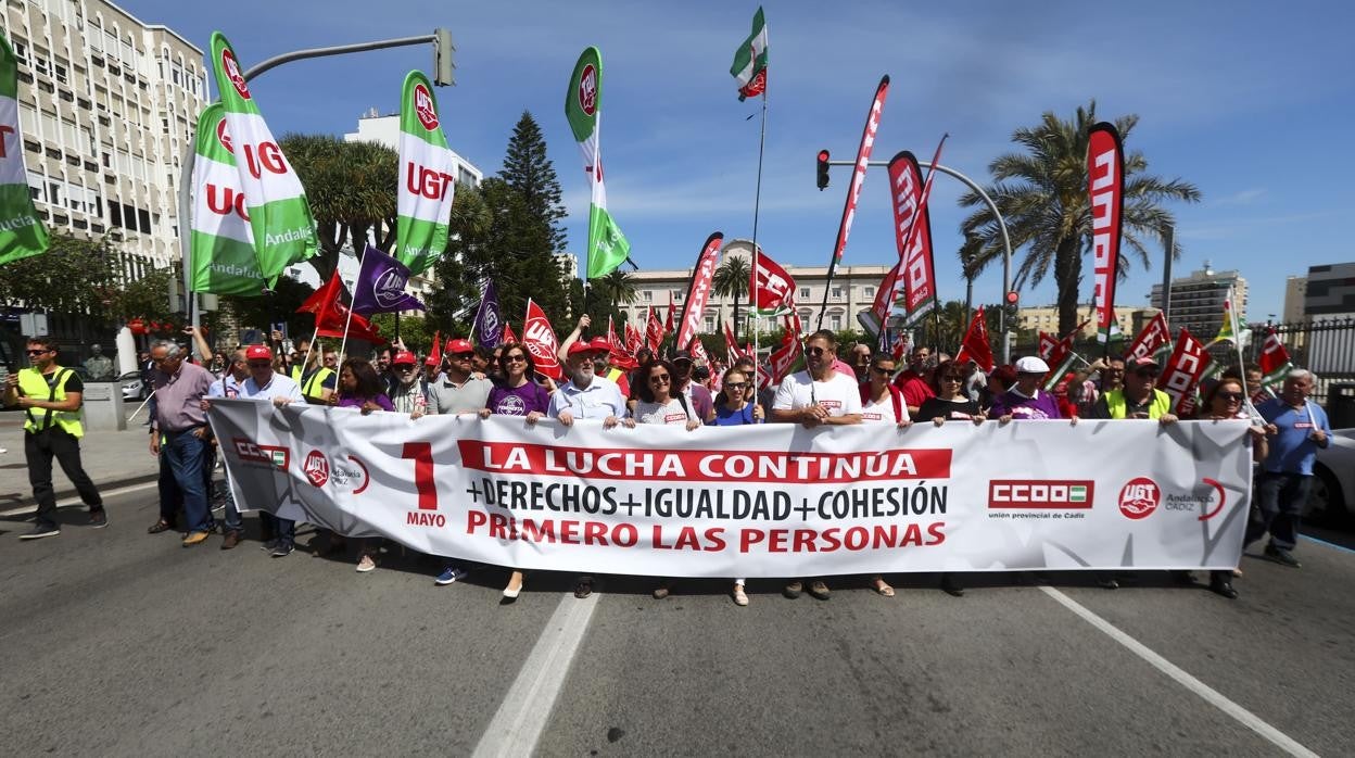 Última manifestación del Primero de Mayo celebrada en Cádiz en 2019