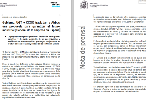 El comunicado del Gobierno, UGT y CCOO.