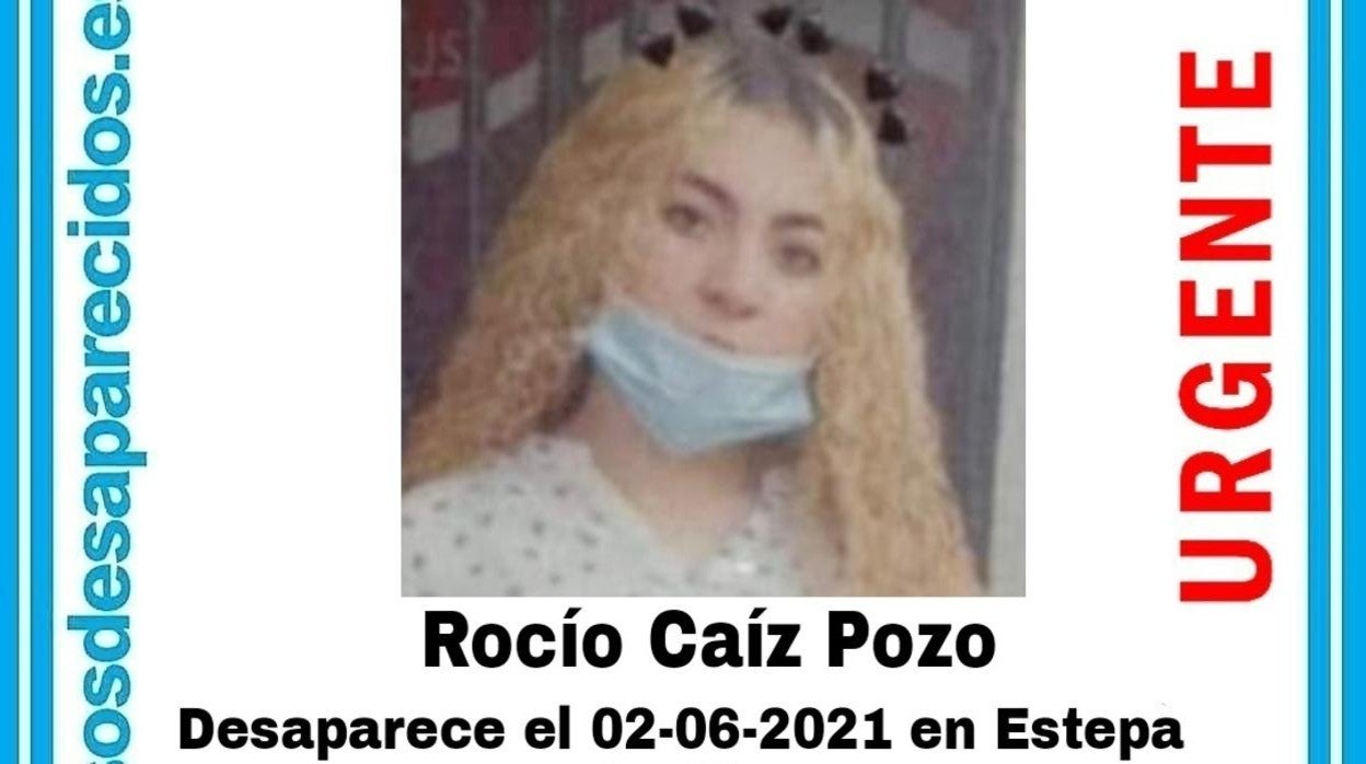 Cartel de la imagen de la joven Rocío Caíz, desaparecida Martín de la Jara