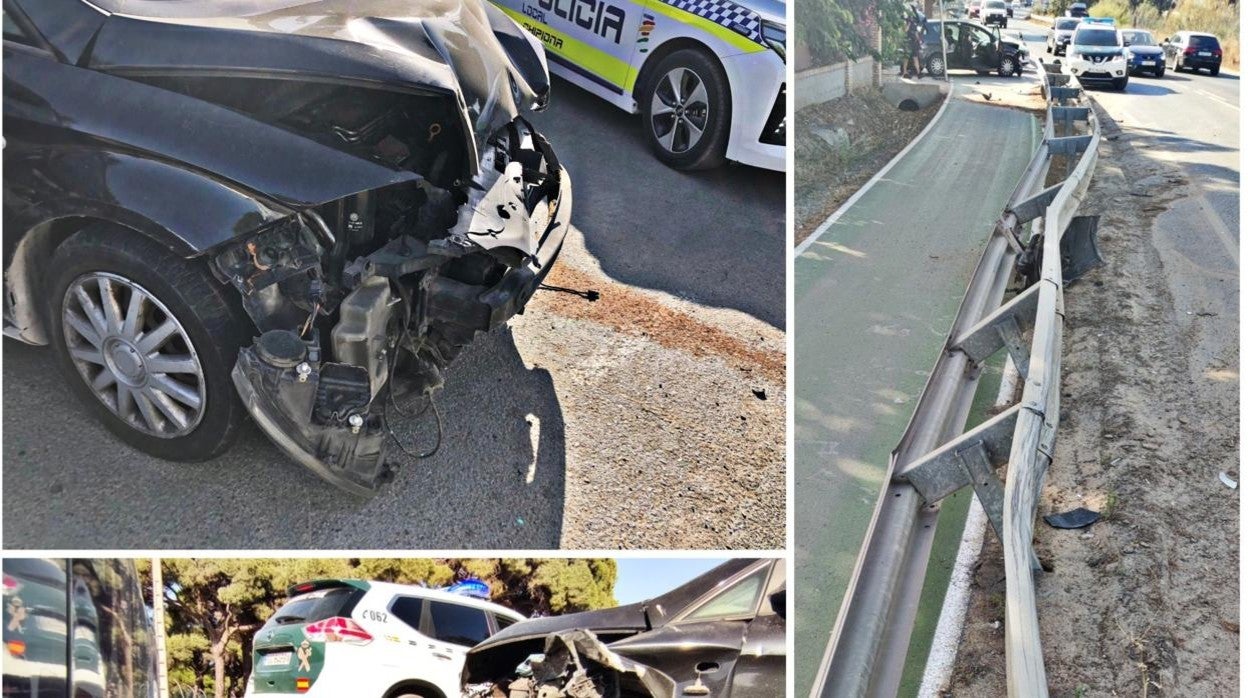 El vehículo accidentado, durante la intervención de la Policía Local.