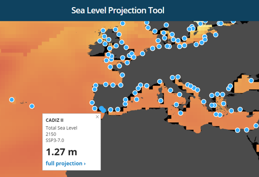 Subida del nivel del mar en Cádiz en 2150