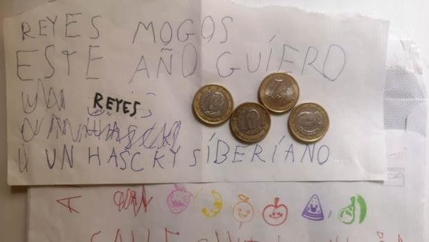 Un niño de Arahal envía una carta a los Reyes Magos con cuatro euros y una petición: un husky siberiano