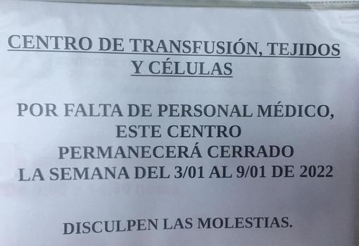 La falta de personal médico obliga a cerrar el punto fijo de donación de sangre de Cádiz