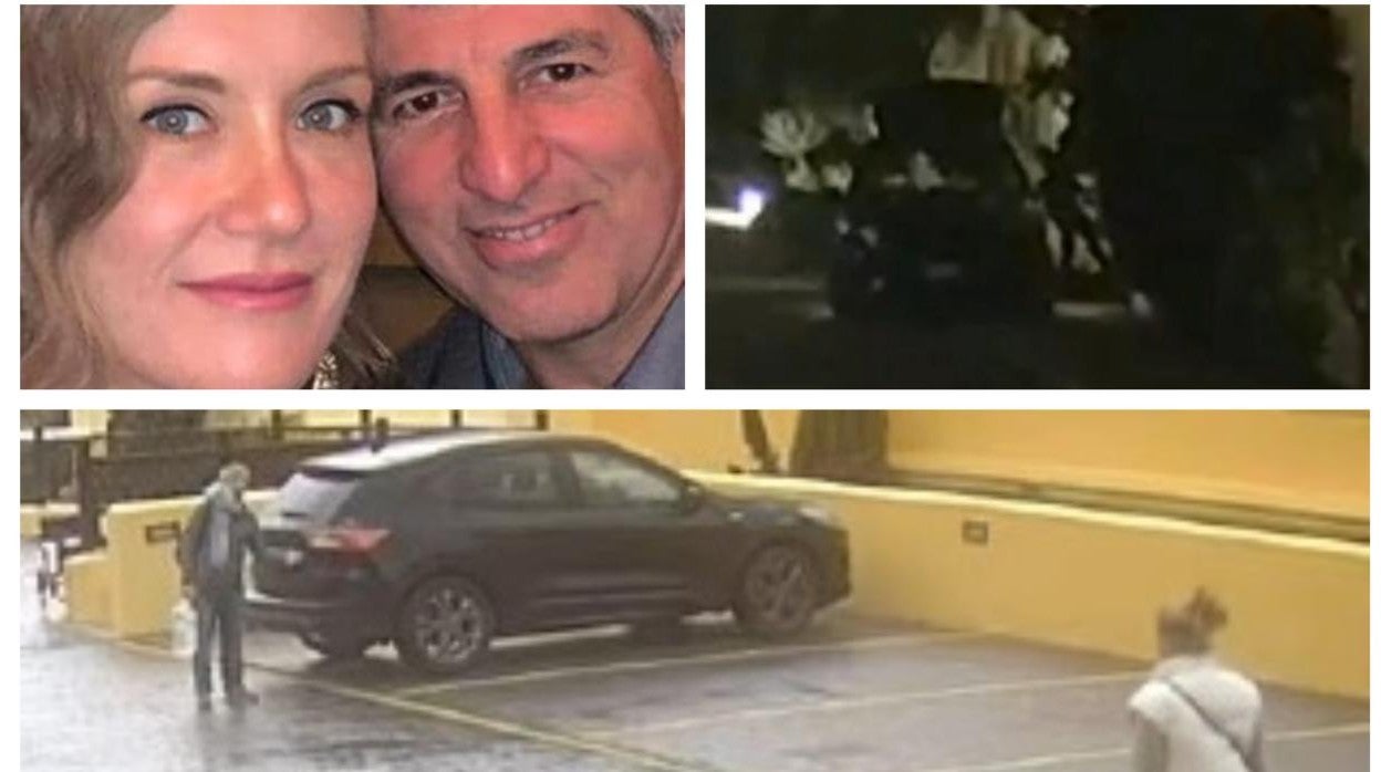 Arriba, Yana junto a su marido y presunto asesino, Michael. Derecha, las cámaras graban al autor metiendo el cadáver en el maletero. Abajo, última imagen de la pareja juntos, última vez que se ve a la víctima con vida.