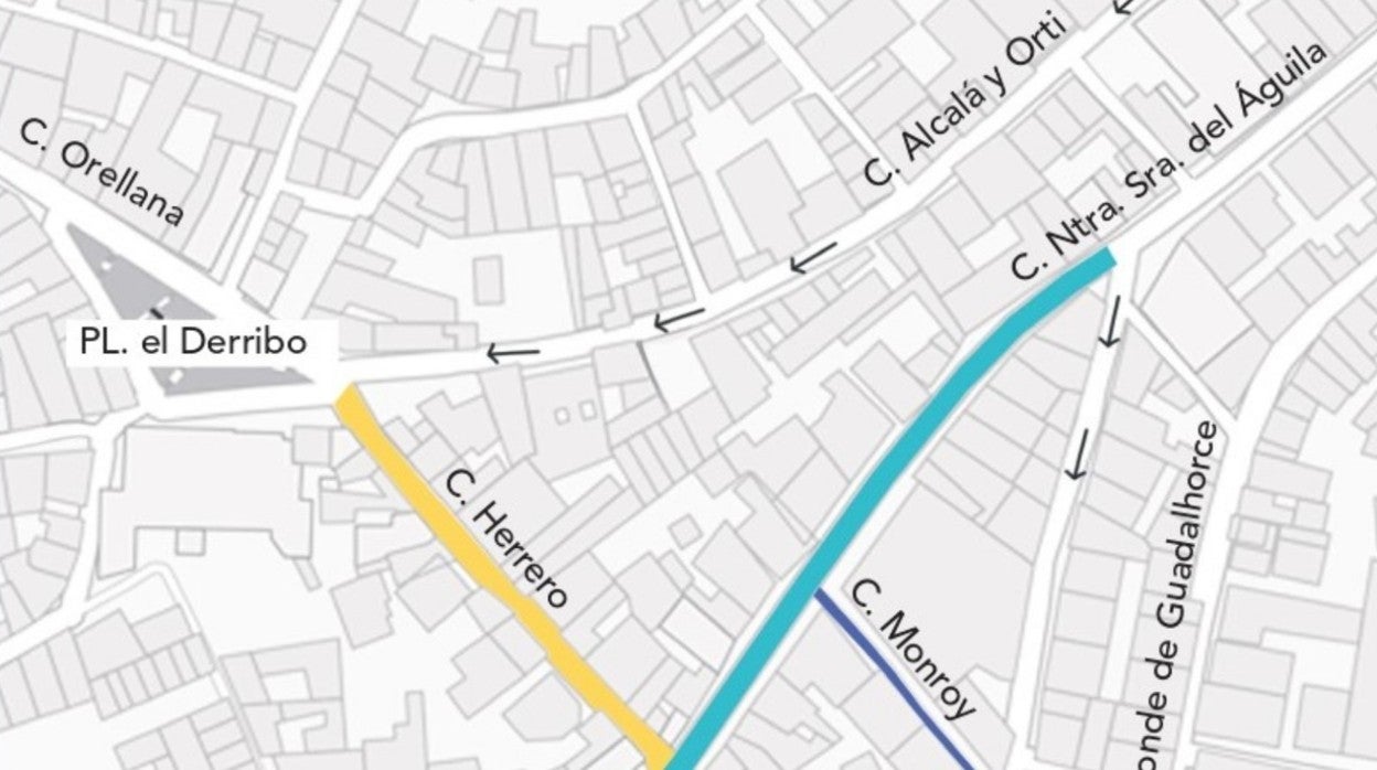 Plano del corte de la calle La Mina y el itinerario alternativo