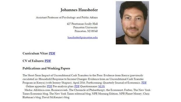 Currículum de Johannes Haushofer en su perfil de Princeton