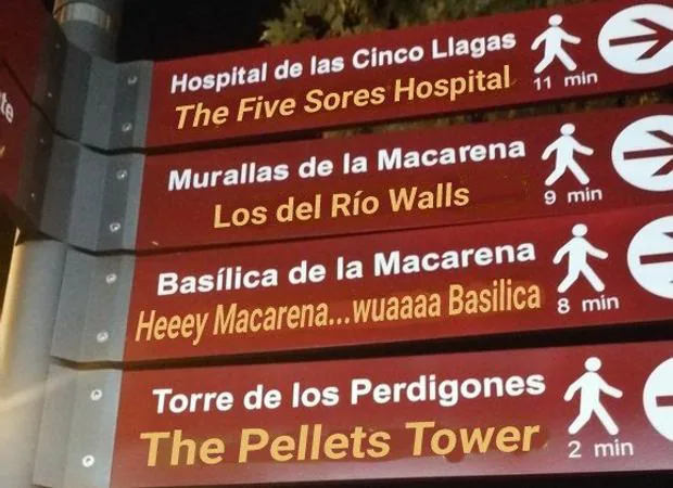 La imagen de uno de los nuevos carteles turísticos de Sevilla mal traducido al inglés ha hecho hervir Twitter