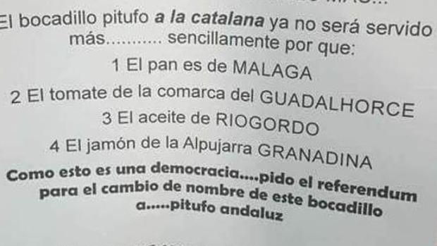 Las ingeniosas razones por las que un bar andaluz ha cambiado el nombre de su bocadillo «a la catalana»