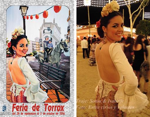 A la izquierda, cartel de la Feria de Torrox; a la derecha foto de Claudia Alfaro