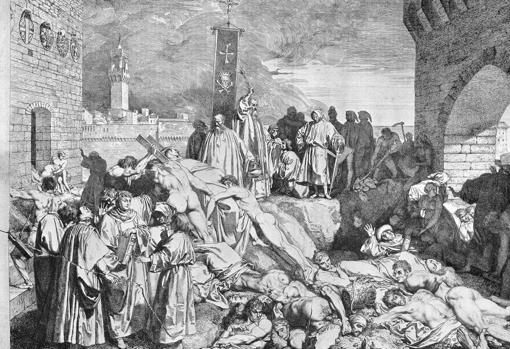Grabado sobre el brote de peste negra que azotó Europa en el siglo XIV y que llegó a Sevilla con gran virulencia en el año 1349 y 1350