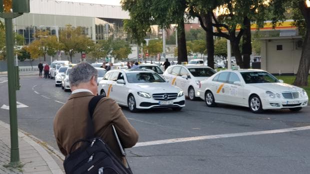 Nueva concentración masiva de taxis en el entorno del Palacio de Congresos y Exposiciones de Sevilla