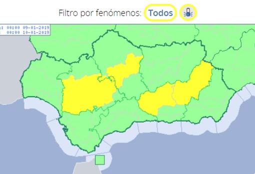 Mapa con los avisos previstos para este miércoles