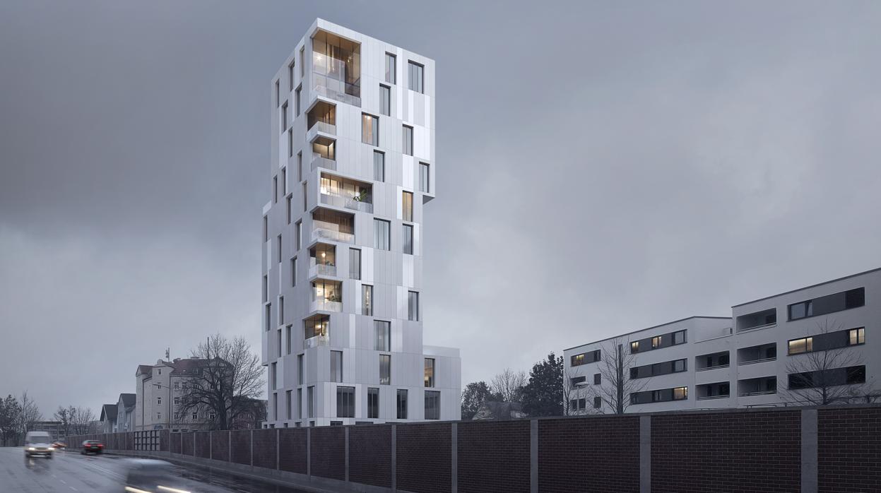 Detalle del diseño del edificio ganador del concurso internacional de Augsburg