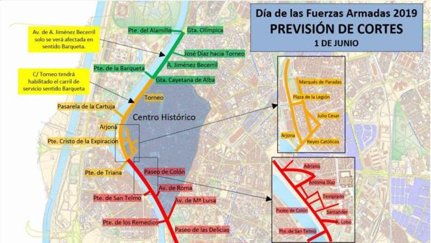 Día de las Fuerzas Armadas en Sevilla: cortes de tráfico antes y durante el desfile militar