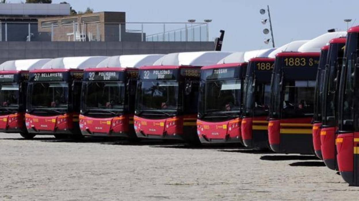 Autobuses de Tussam estacionados.