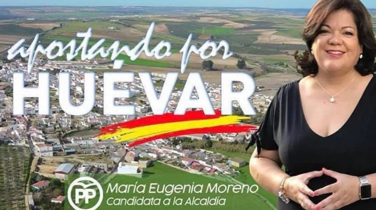 La alcaldesa de Huévar del Aljarafe, María Eugenia Moreno, en un cartel de campaña electoral del PP