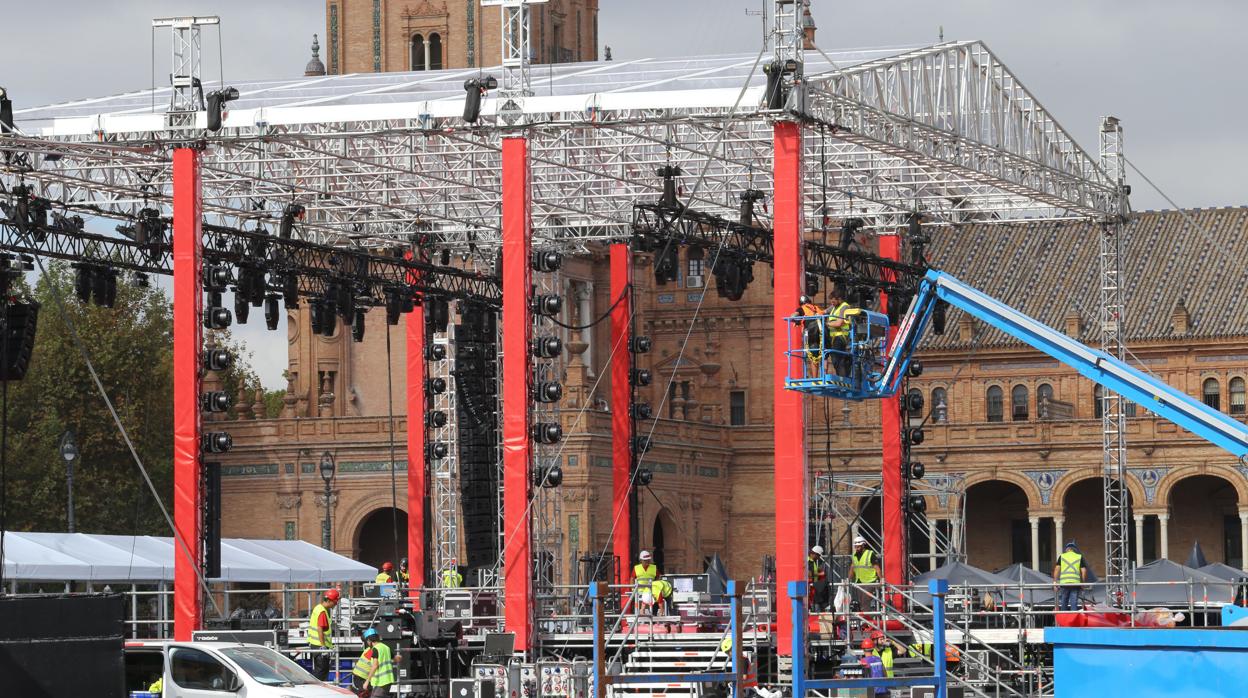 Preparativos para el gran concierto de la MTV Music Week en la Plaza de España