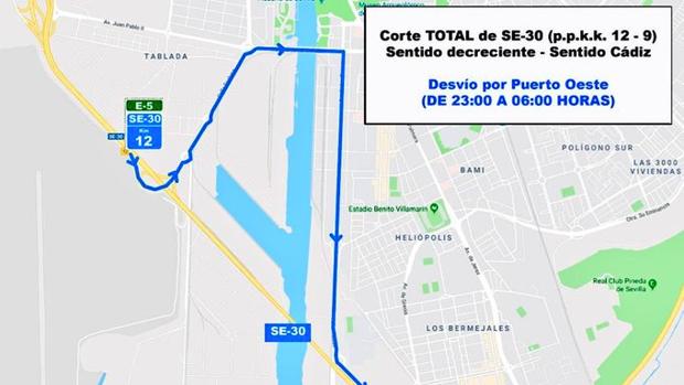 Corte total de la SE-30 en el Puente del Centenario sentido hacia Cádiz