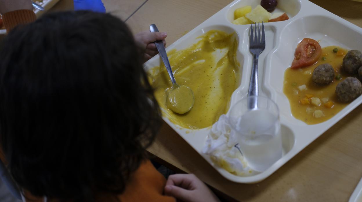 Imagen de un niño comiendo en un comedor escolar