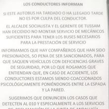 Éste es el cartel que pudieron leer los usuarios de algunos autobuses donde se advierte de negligencias