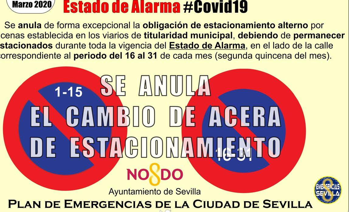 Coronavirus: El Ayuntamiento de Sevilla suspende la prohibición de estacionamiento quincenal en la calle