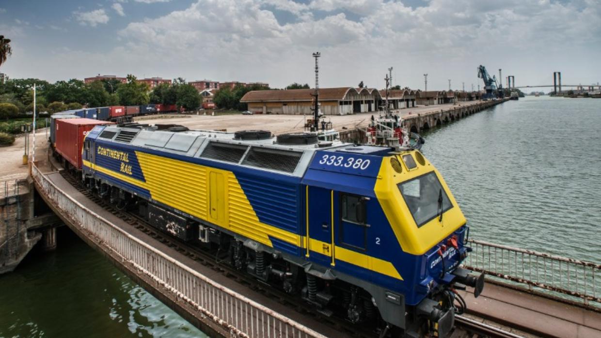 El tren junto al muelle de Tablada