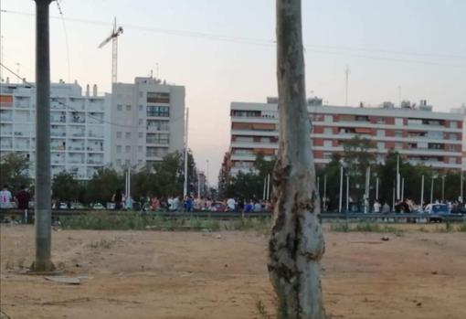 Concentración de jóvenes en el Campo de la Feria, en el barrio de Los Remedios