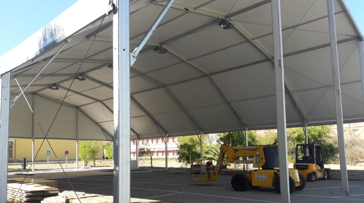 La carpa que se está instalando en la UPO