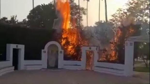 Los bomberos sofocan un pequeño incendio no fortuito en una glorieta del Parque de María Luisa