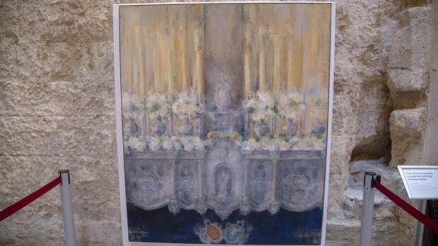 El palio de la Virgen de la Candelaria, en el pasillo del Senado