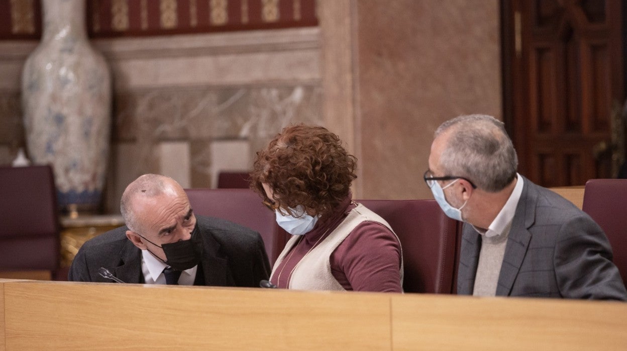 Los socialistas Muñoz, Castaño y Flores, durante el pleno