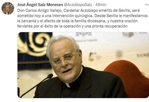 Tuit publicado esta noche por el arzobispo de Sevilla