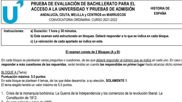 Primo de Rivera y el franquismo vuelven a caer en el examen de Historia de la Selectividad Andalucía 2022