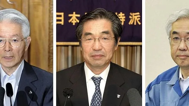 Los tres ejecutivos de Tepco, acusados de negligencia; de izquierda a derecha: Tsunehisa Katsumata, Ichiro Takekuro y Sakae Muto