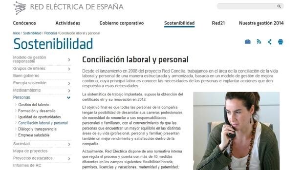 La pestaña de conciliación laboral y personal de la página web de Red Eléctrica Española