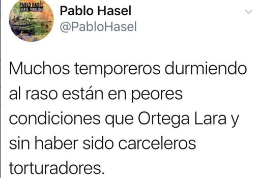 Reportan a la Policía un tuit del rapero Pablo Hásel por vejar a Ortega Lara