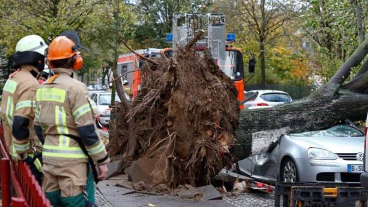 Los bomberos revisan los daños provocados por el paso de la tormenta «Hewart» al noreste de Alemania