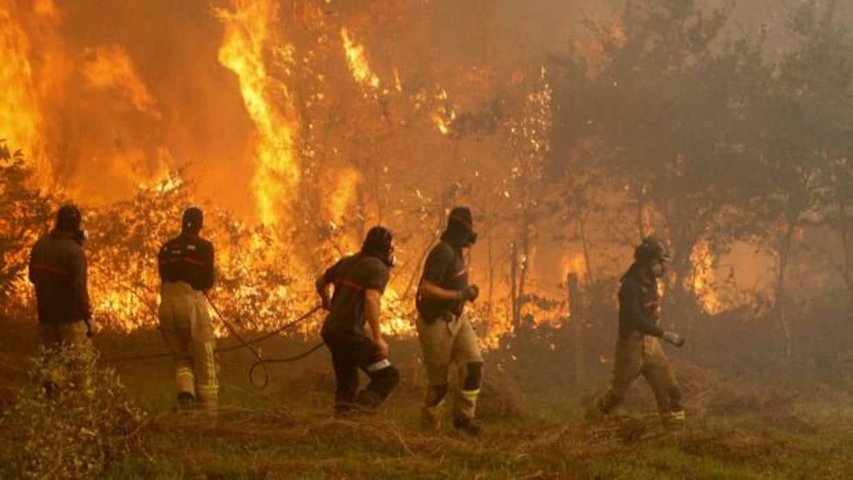 Operarios intentan sofocar uno de los incendios que se registraron en Galicia el pasado mes de octubre