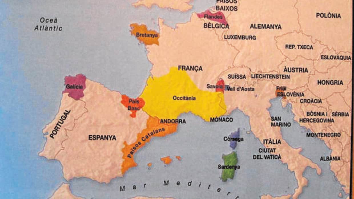 El mapa de Europa diferencia España de los Países catalanes, que incluyen la Comunidad Valenciana y Baleares