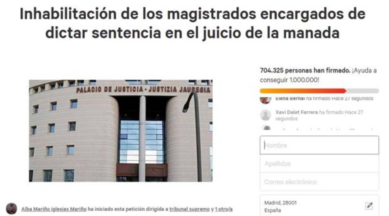 Petición para inhabilitar a los magistrados que juzgaron a La Manada