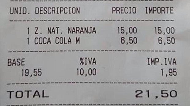 El «sablazo» de 15 euros que cobraron por un zumo de naranja en un bar de Mallorca