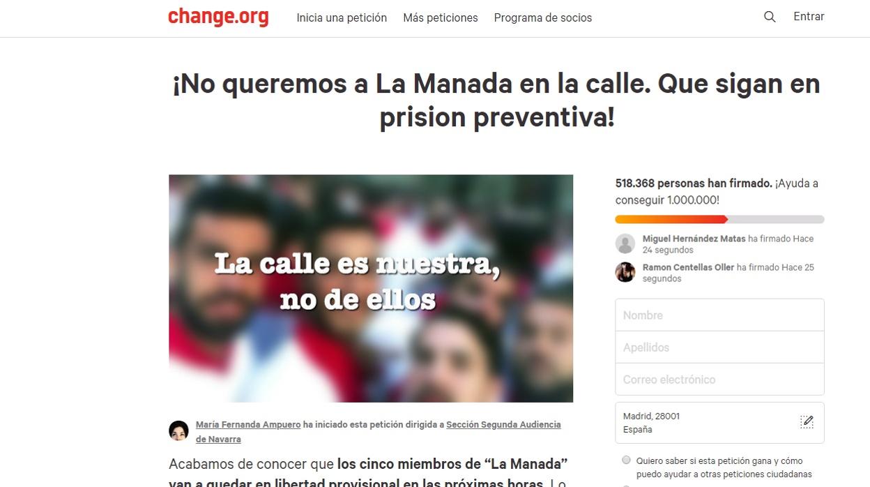 Más de 500.000 firmas para pedir que «La Manada» continúe en prisión preventiva