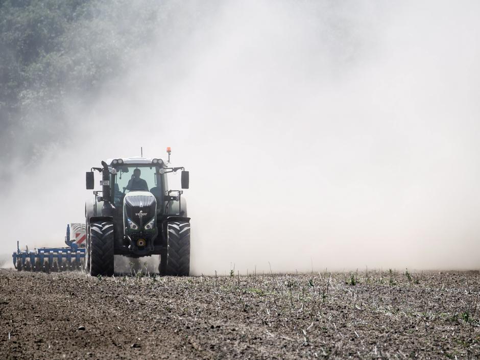 Un tractor en Alemania cruza los cultivos de trigo perdidos por el calor