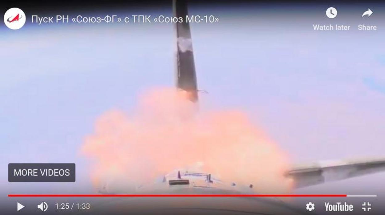 Captura de video tomado a bordo de la Soyuz-FG el pasado 11 de octubre que muestra el momento del fallo