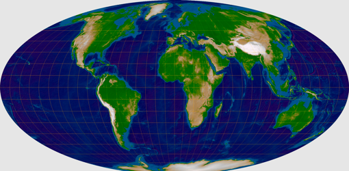 Mapamundi con proyección Mollweide