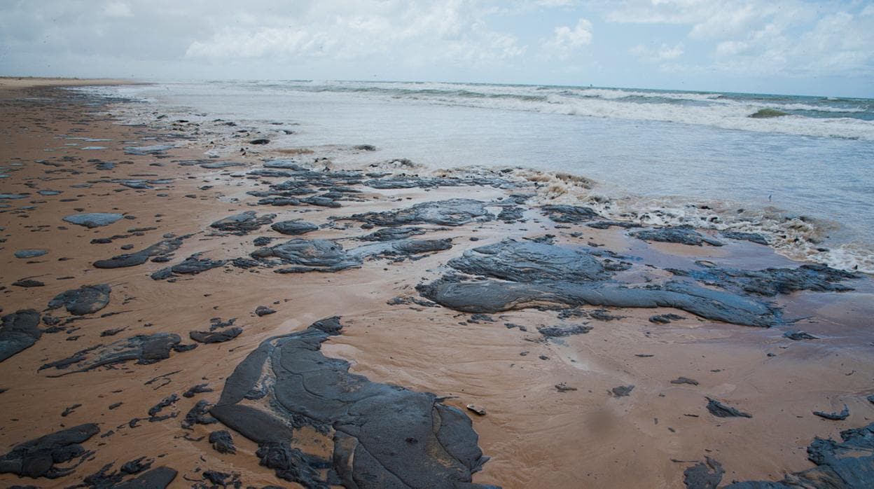 La playa de Pirambu contaminada por el petróleo
