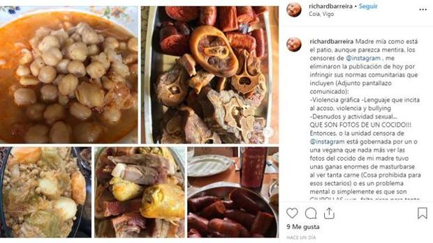 Instagram elimina fotografías de un cocido gallego por «violencia gráfica»