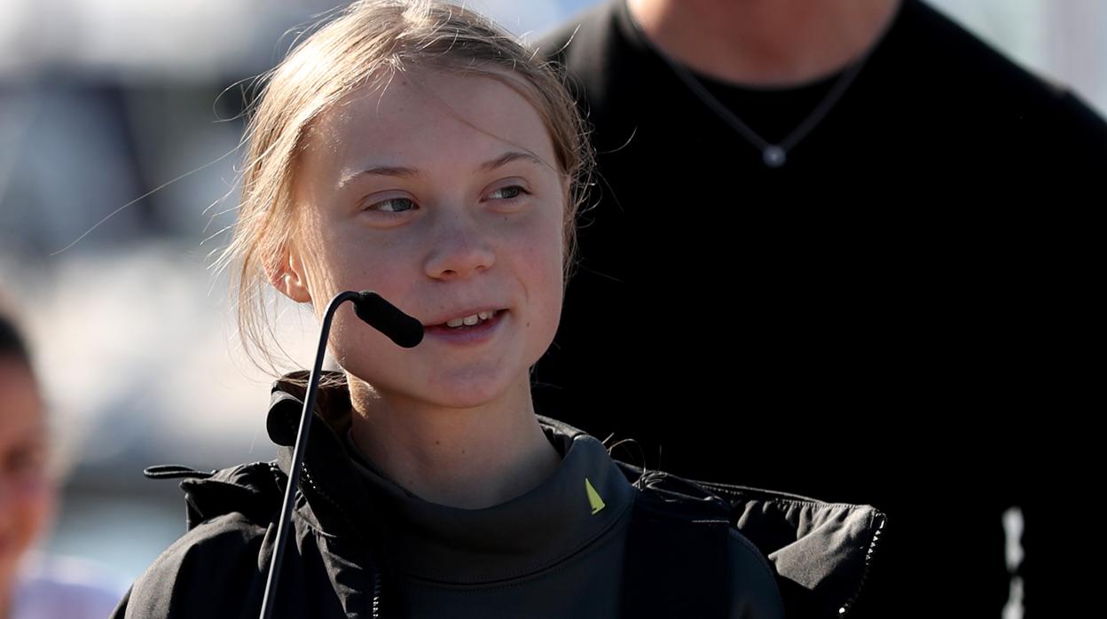 Greta Thunberg, ayer, a su llegada a Lisboa