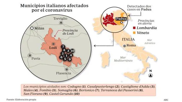 Mueren dos personas por coronavirus en Italia y los contagiados aumentan a cuarenta